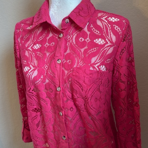 Mauve Anthropologie Pink Lace Button Up Sz 8 - Picture 3 of 10